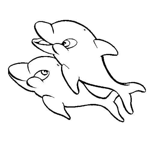 Mẫu tranh tô màu hình 2 chú cá heo danh cho bé