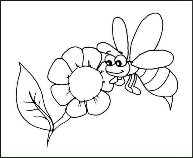Mẫu tranh tô màu hình bông hoa và con ong