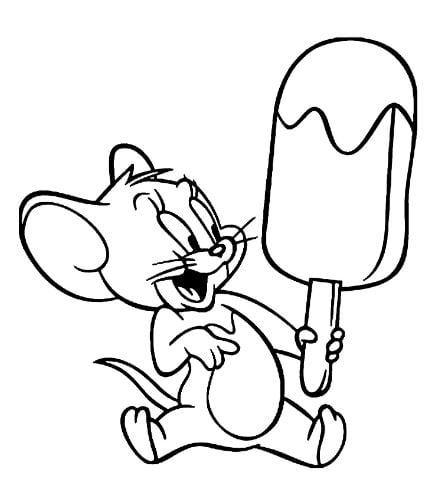 Mẫu tranh tô màu hình chú chuột Jerry và cây kem dành cho bé