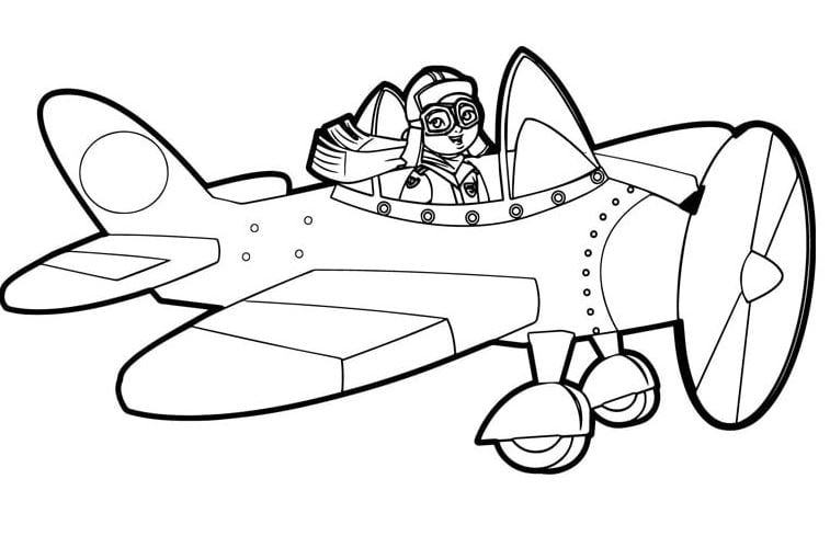 Mẫu tranh tô màu cho bé hình phi công và máy bay