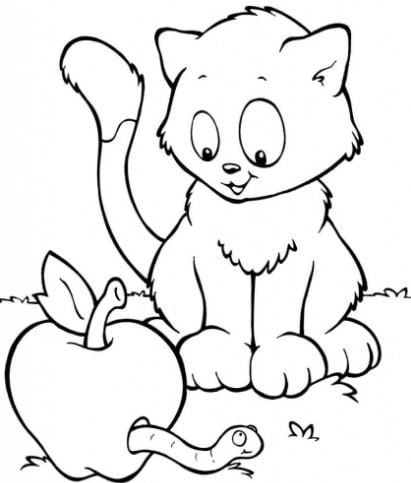 Mẫu tranh chú mèo và quả táo dành cho bé tập tô