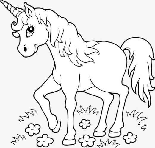 Mẫu tranh tô màu dành cho bé hình chú ngựa với chiếc sừng