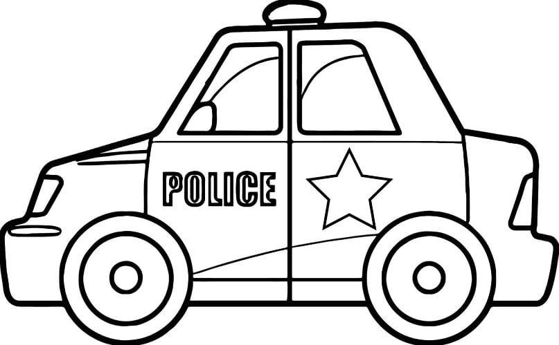 Mẫu tranh tô màu xe cảnh sát đang làm nhiệm vụ dành cho bé