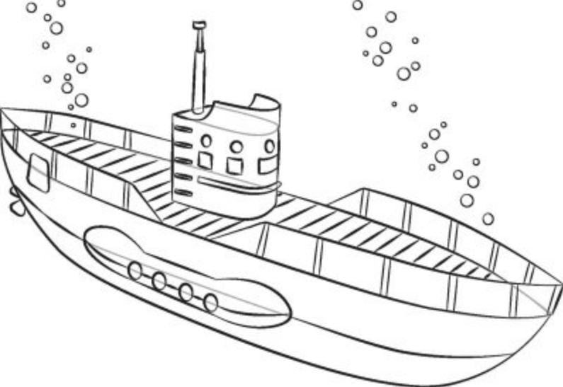 Mẫu tranh tô màu cho bé hình chiếc tàu ngầm dưới đáy đại dương