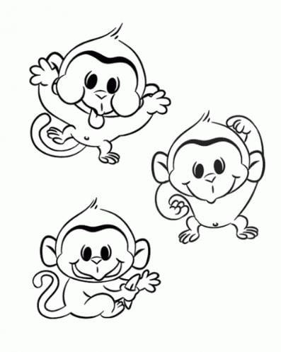 Mẫu tranh tô màu cho bé hình 3 chú khỉ con