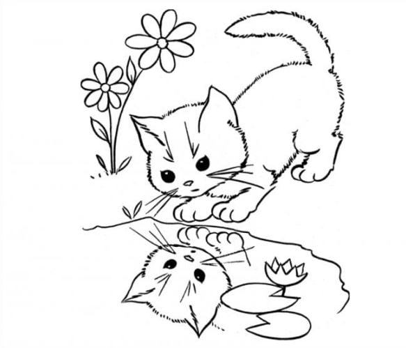 Mẫu tranh tô màu hình con mèo dễ thương dành cho bé