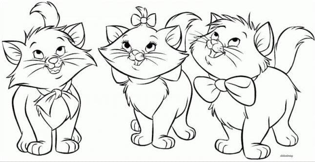 Mẫu tranh tô màu hình ba con mèo dễ thương dành cho bé tập tô