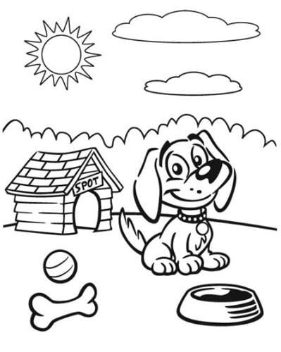 Mẫu tranh tô màu hình ngôi nhà chú Cún trong phim hoạt hình dành cho bé