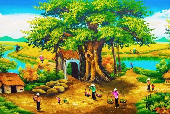 Tranh sơn dầu phong cảnh làng quê Việt Namm