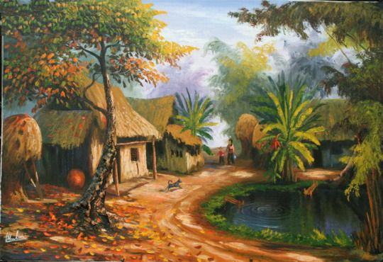 Tranh sơn dầu phong cảnh làng quê đẹp nhất