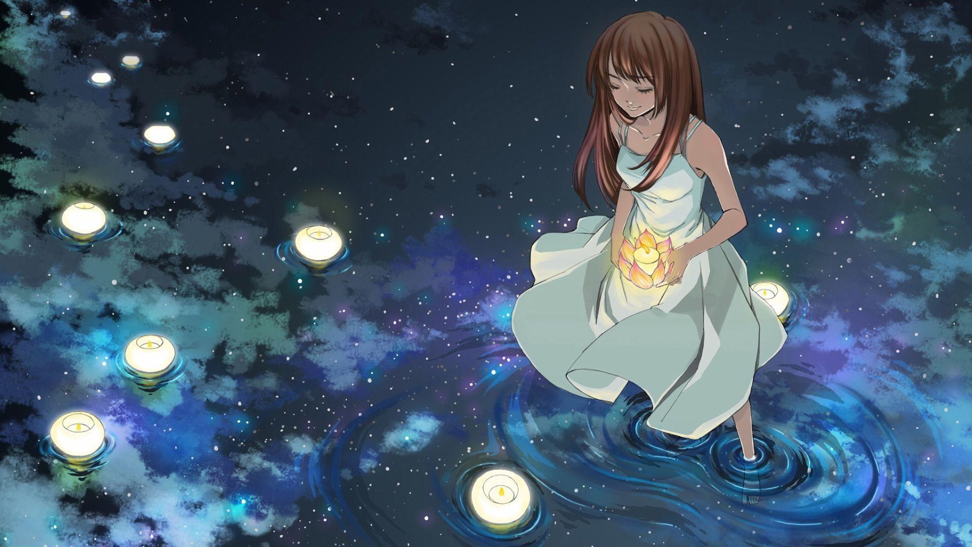 Hình ảnh anime cô gái cầu nguyện những điều tốt đẹp cho tình yêu của mình