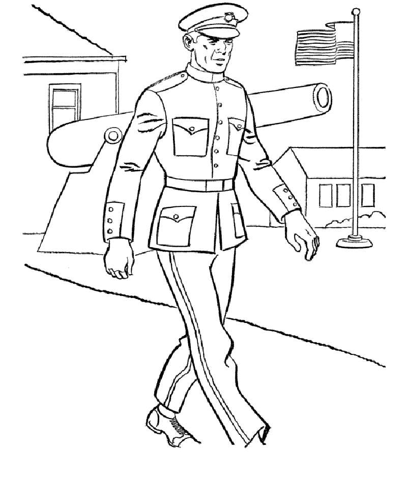 Vẽ một bức tranh của một người lính đi bộ xuống phố