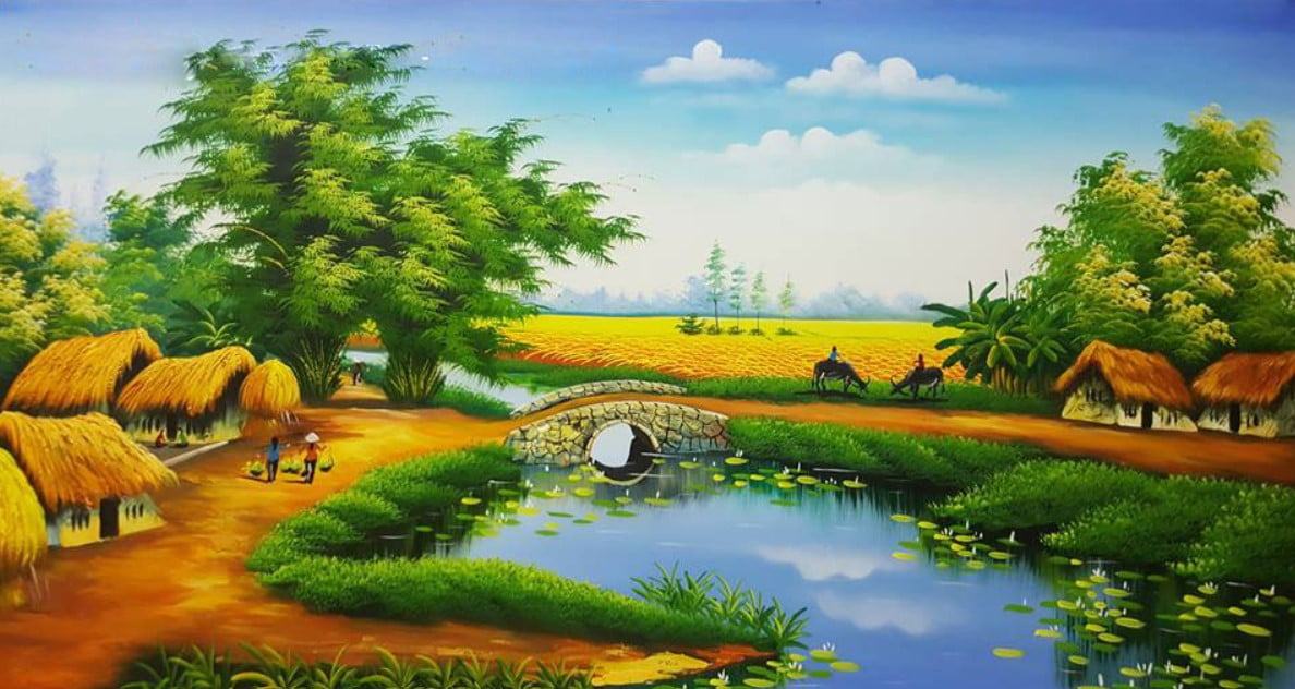 Tranh phong cảnh quê hương nông thôn Việt Nam tuyệt đẹp - Đề án 2020 - Tổng  hợp chia sẻ hình ảnh, tranh vẽ, biểu mẫu trong lĩnh vực giáo dục